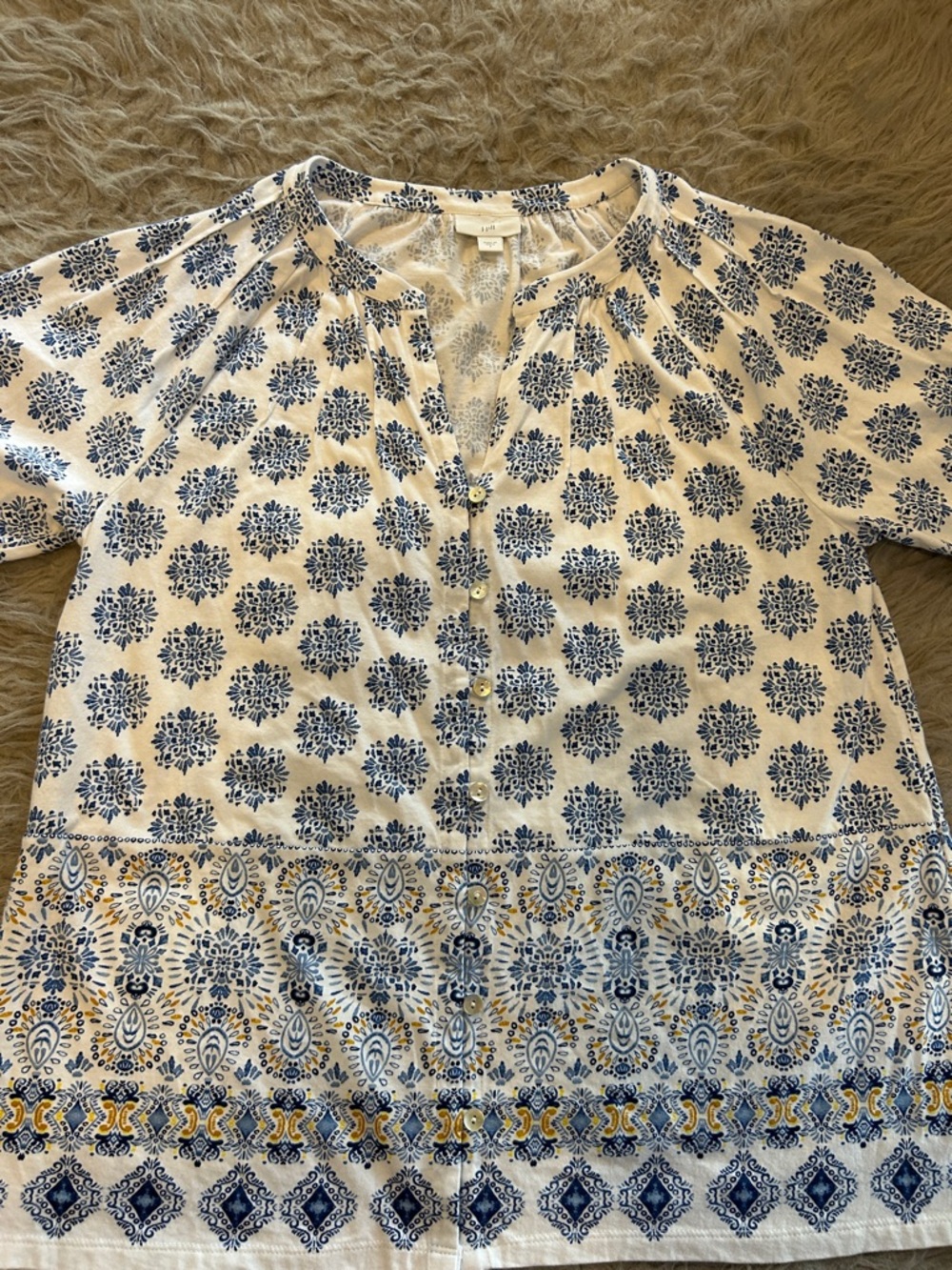 J Jill Women’s‎ Blue and White Printed Short Sleeve Tunic Top - Picture 2 of 4